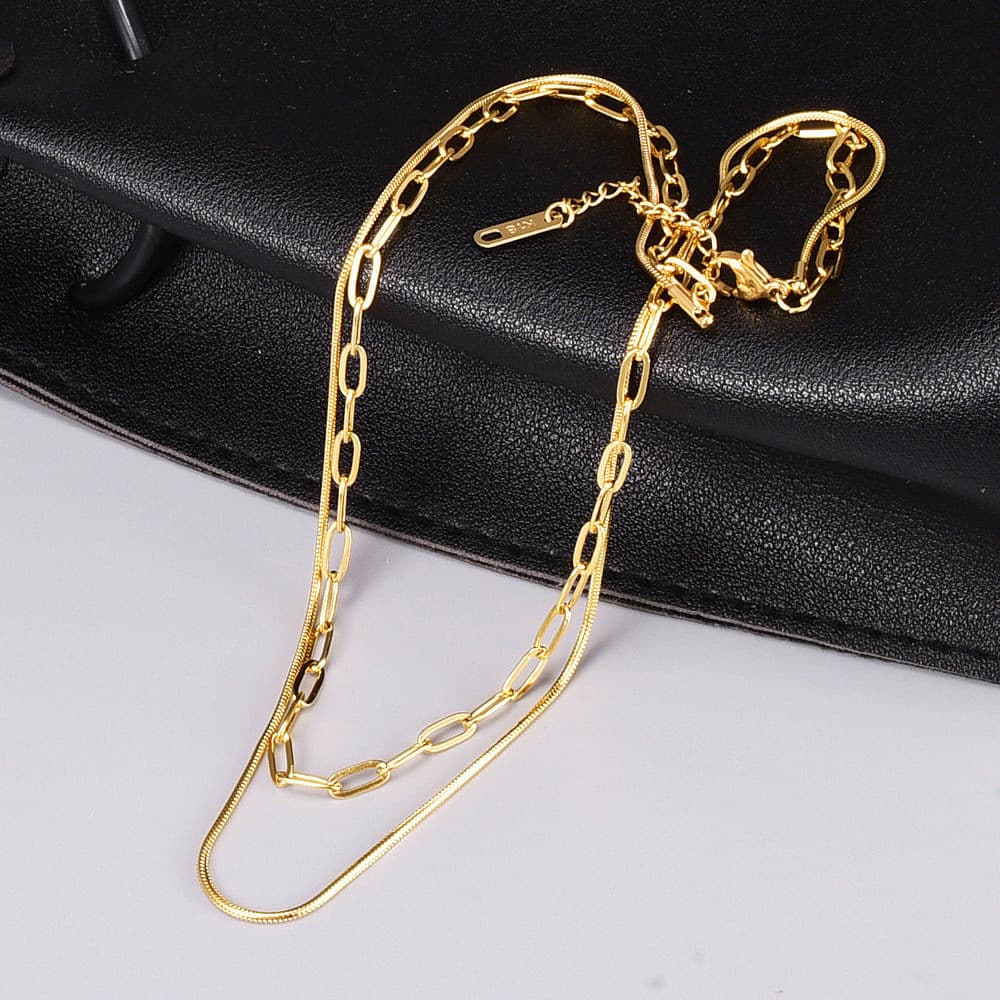 Layered 316L Stainless Steel 18K Gold-Plated Necklace – 14” & 18” Chains